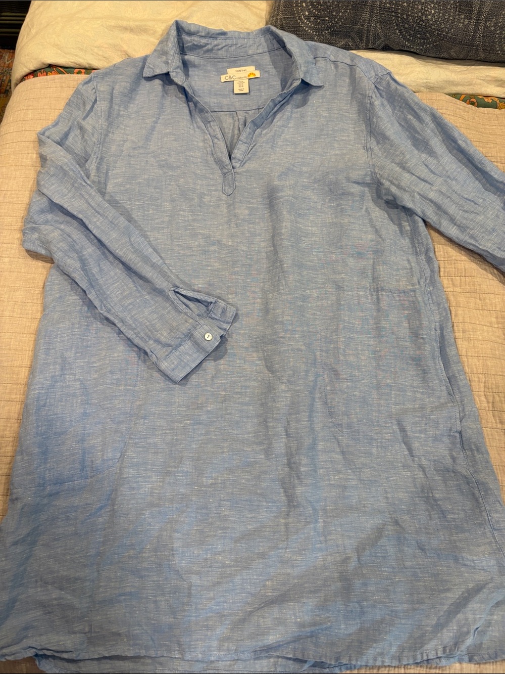 C&C California Light Blue Linen Button-Down Pullover Shirt